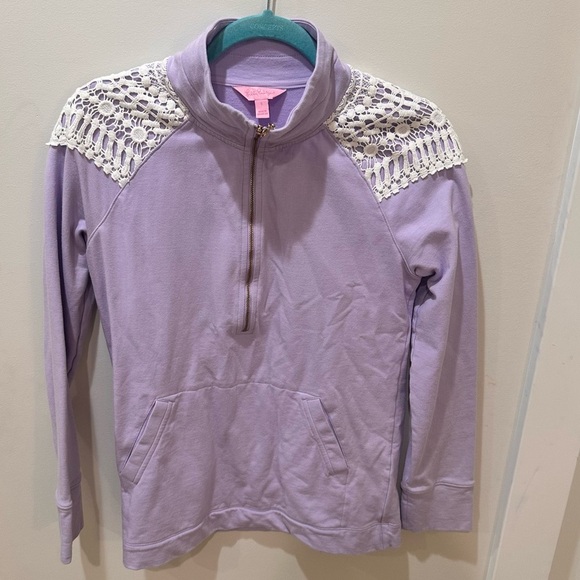 Lilly Pulitzer Tops - Lily Pulitzer Lavendar 1/4 Zip sweatshirt, size small, EUC, lace detail on arm